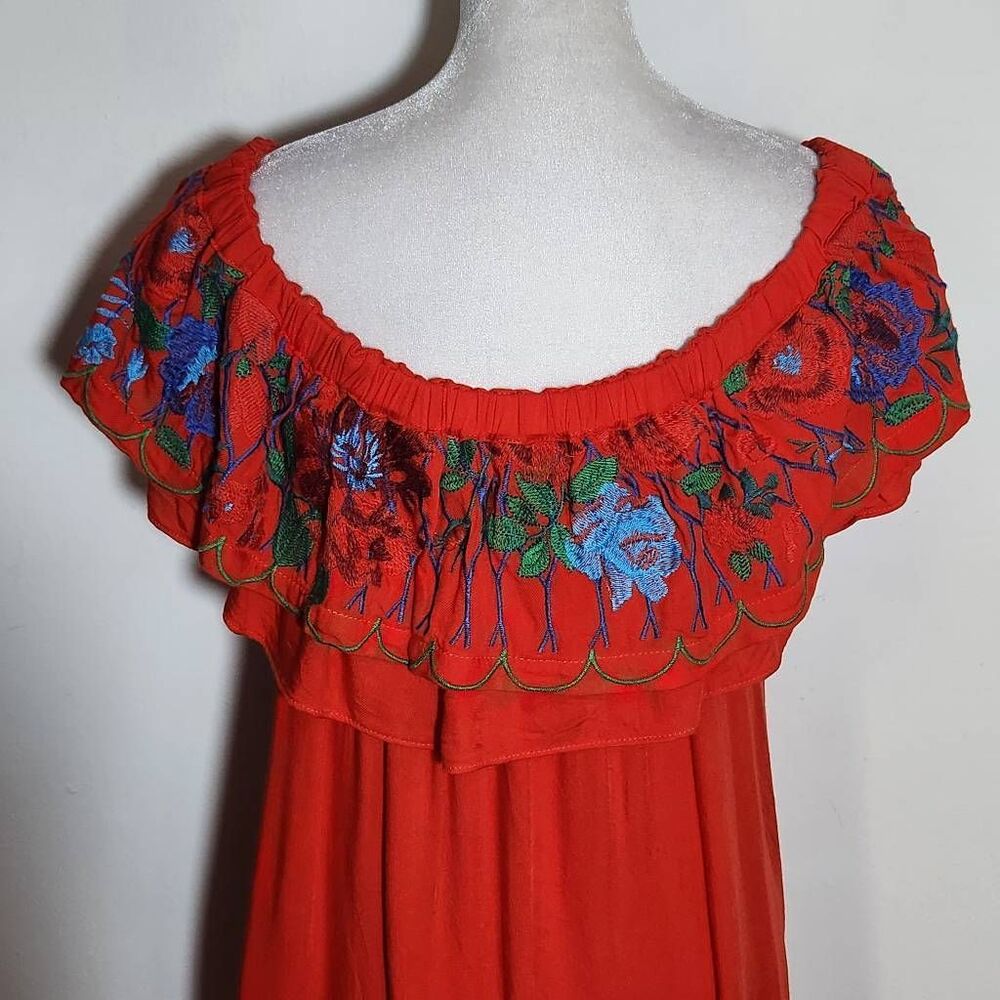 Altar'd State Embroidered Off-the-Shoulder Red Mini Dress with Ruffle Size Large - Picture 7 of 10